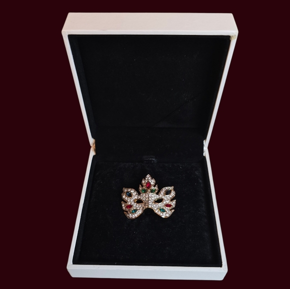 Swarovski Crystal Mardi Gras Mask Brooch, In Box - Picture 5 of 7